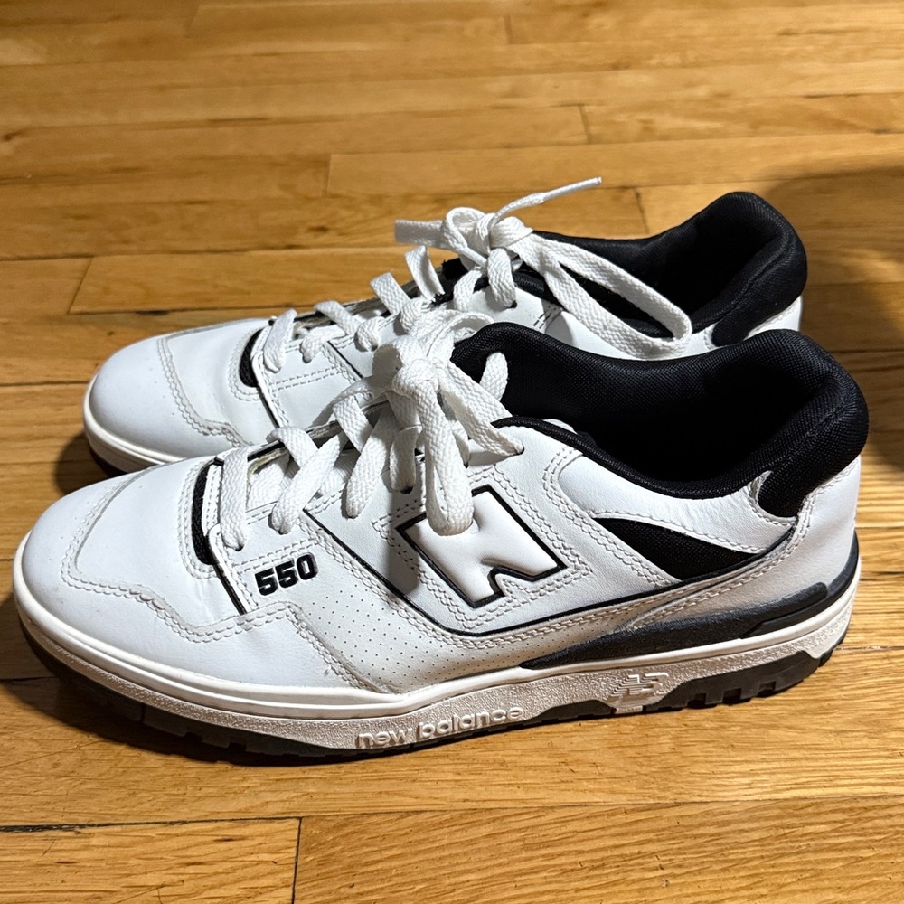New Balance White and Black 550 Sneakers
